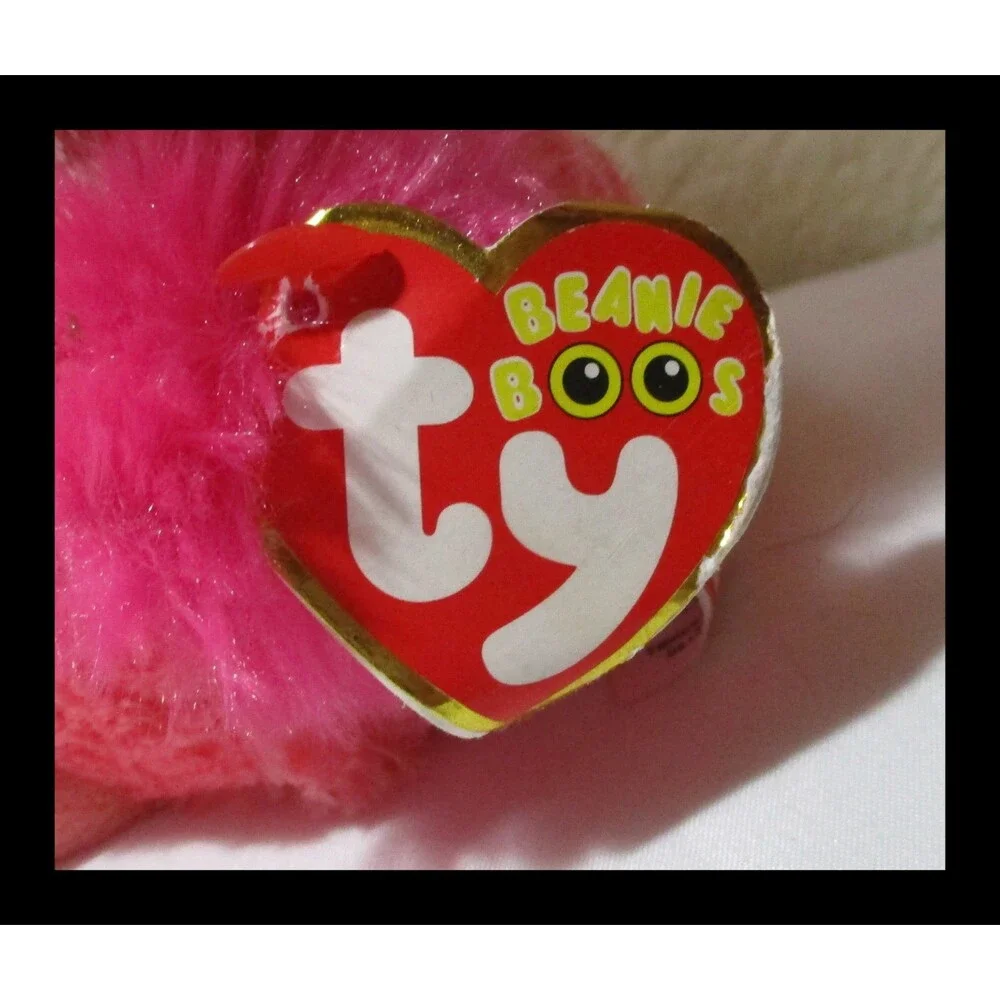 Ty Beanie Boos Gilda The Pink Flamingo Big Blue Glitter Eyes CREASED TAG